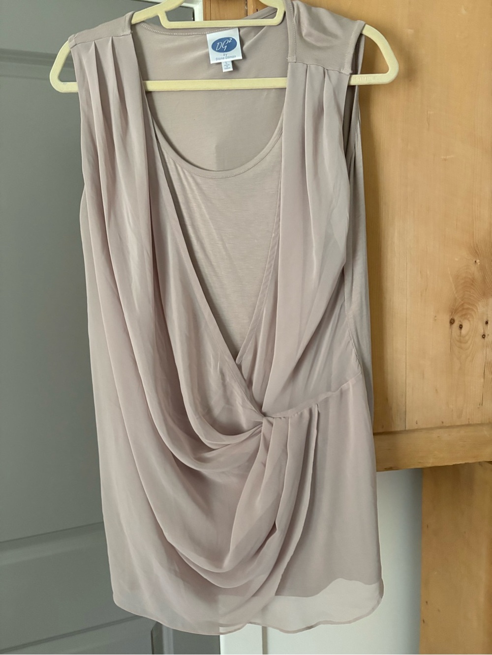 Diane Gilman Draped Sleeveless Blouse in Soft Taupe